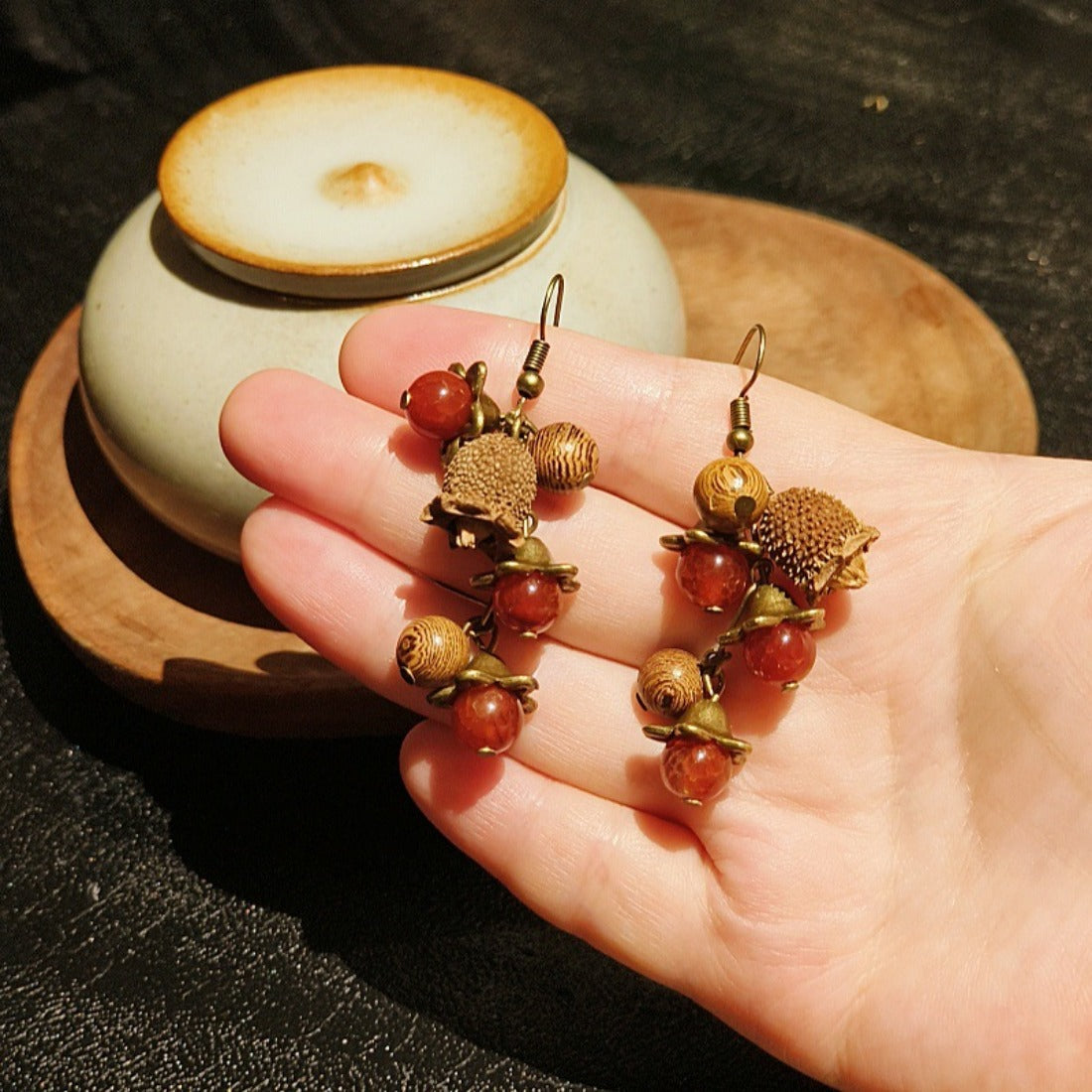 Handcrafted Vintage Natural Dried Fruit Agate Earrings