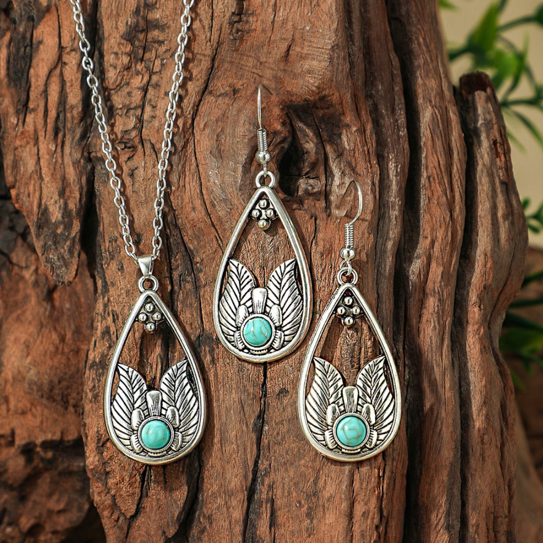 Bohemian Turquoise Necklace and Earring Set