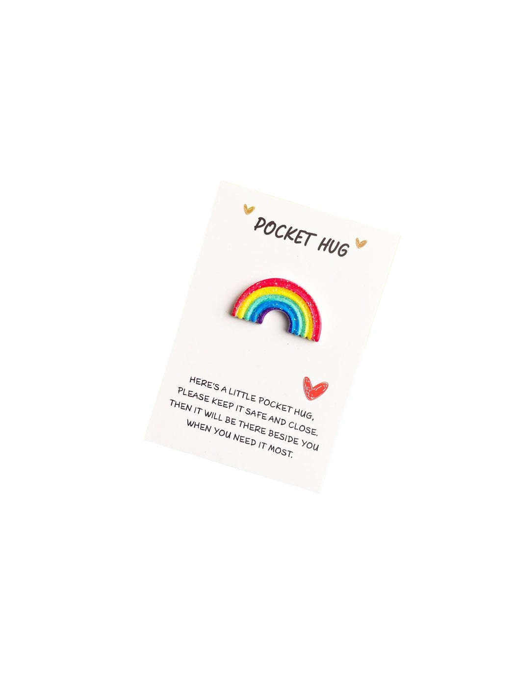 Taphug Pocket Hug Mini Rainbow plush toy showing rainbow pattern and compact size