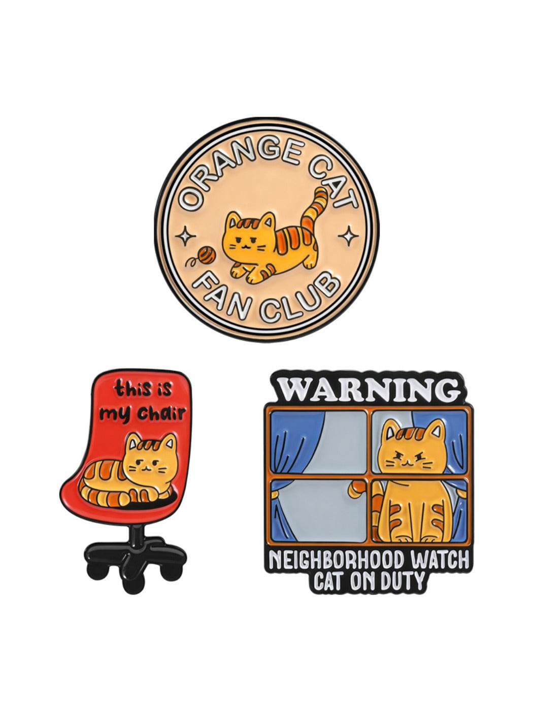 Pinori orange cat enthusiast club pin on a backpack strap