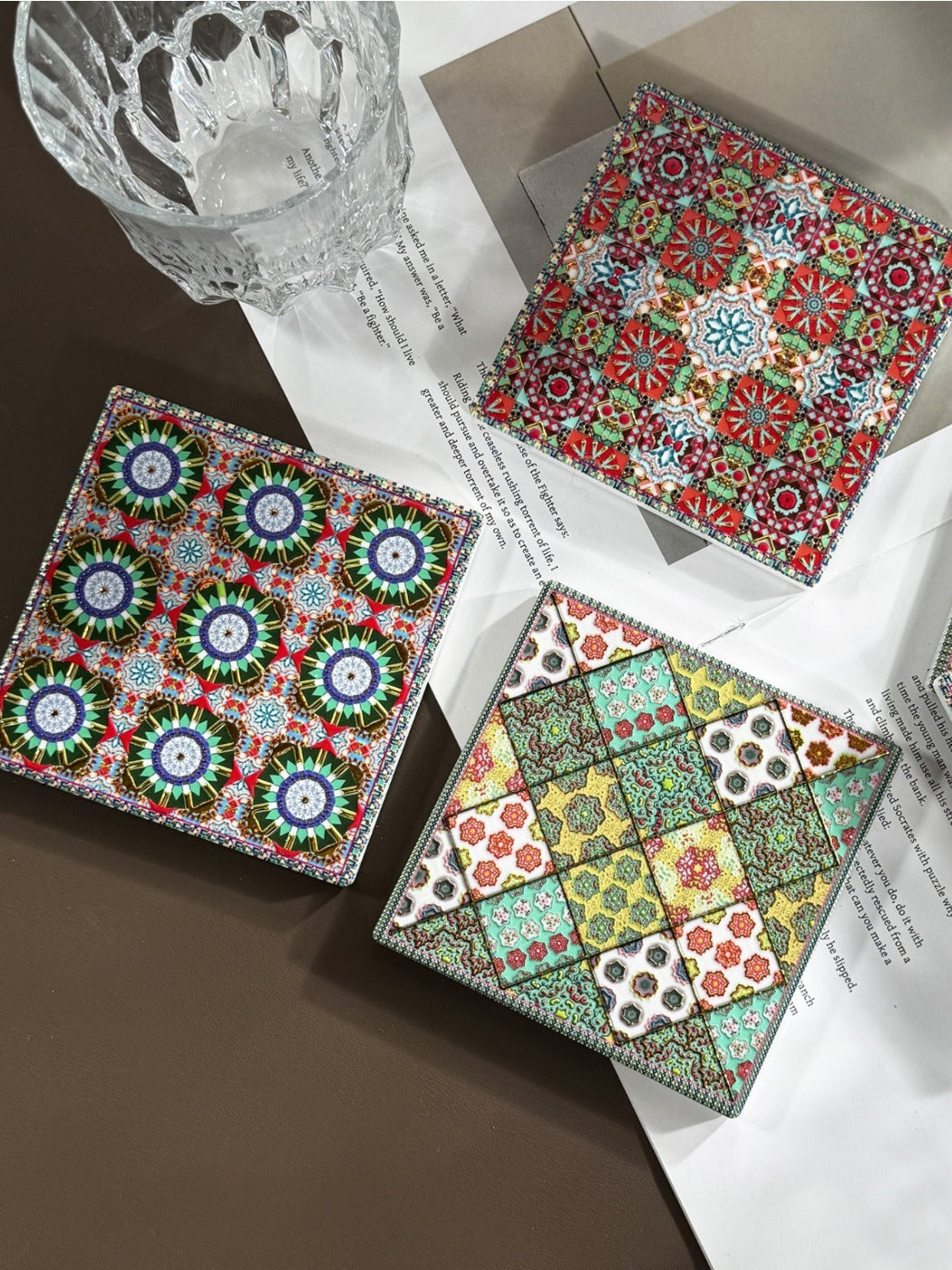 Thimara - Vintage Square Floral Ceramic Coaster Heat Resistant