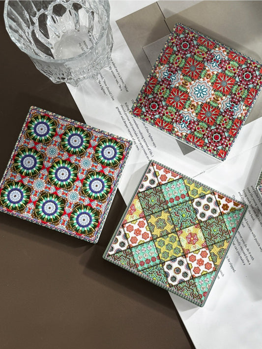 Thimara - Vintage Square Floral Ceramic Coaster Heat Resistant