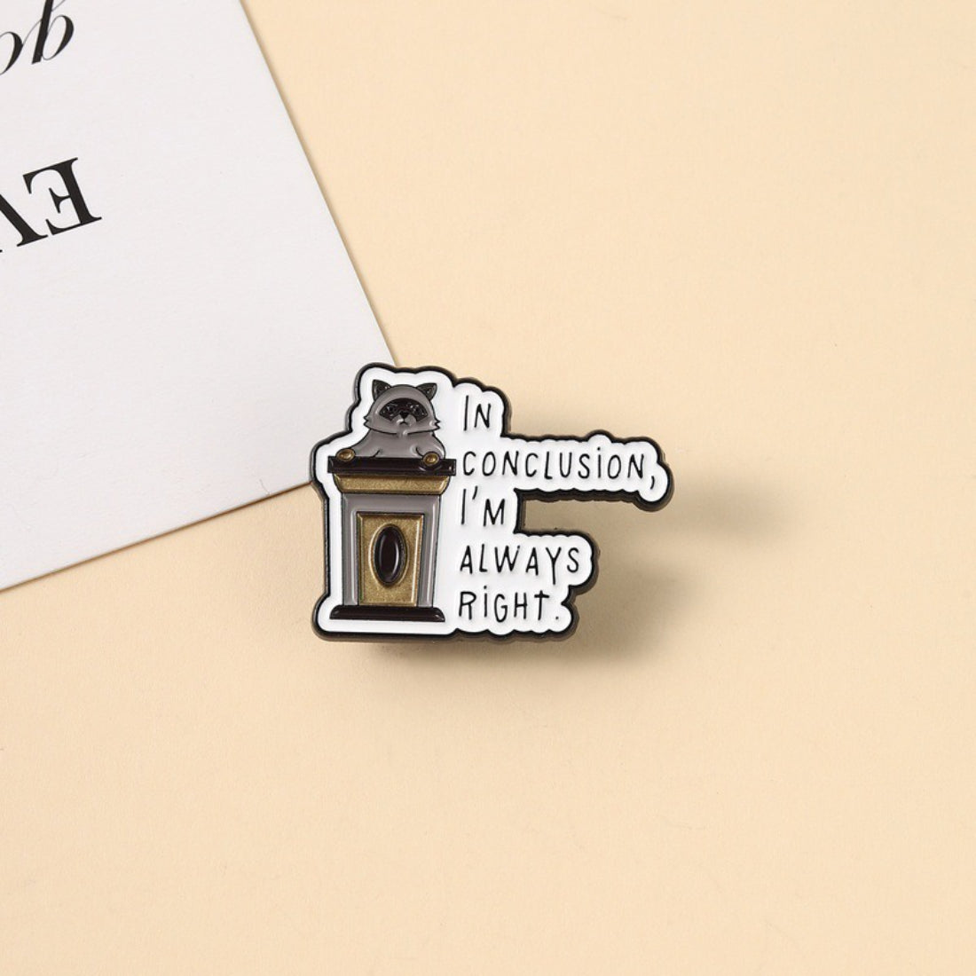 Pinori funny raccoon quote enamel pin with raccoon illustration and humorous text