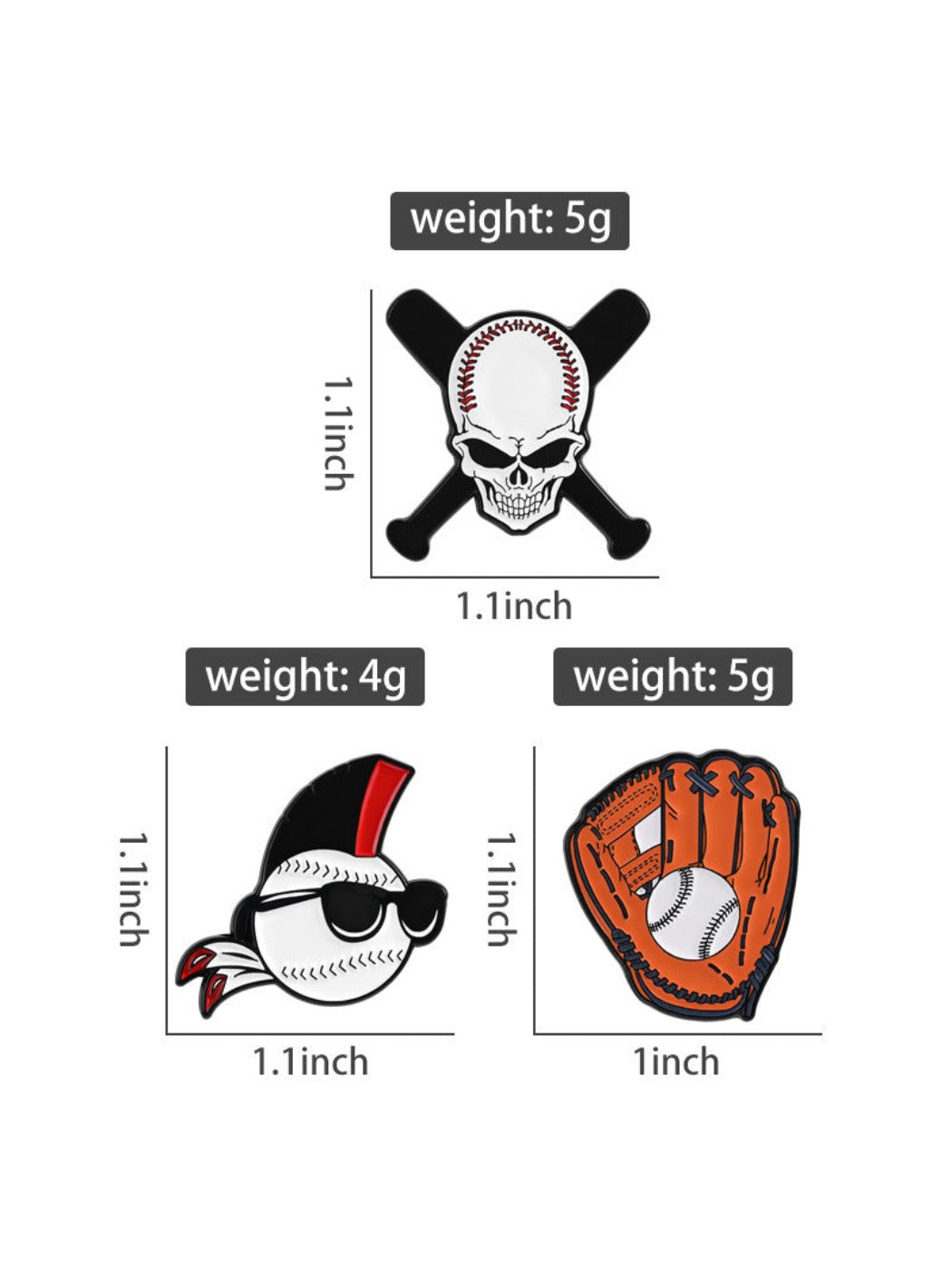 Close-up of Pinori Cool Baseball Skull Glove Brooch highlighting detailed design
