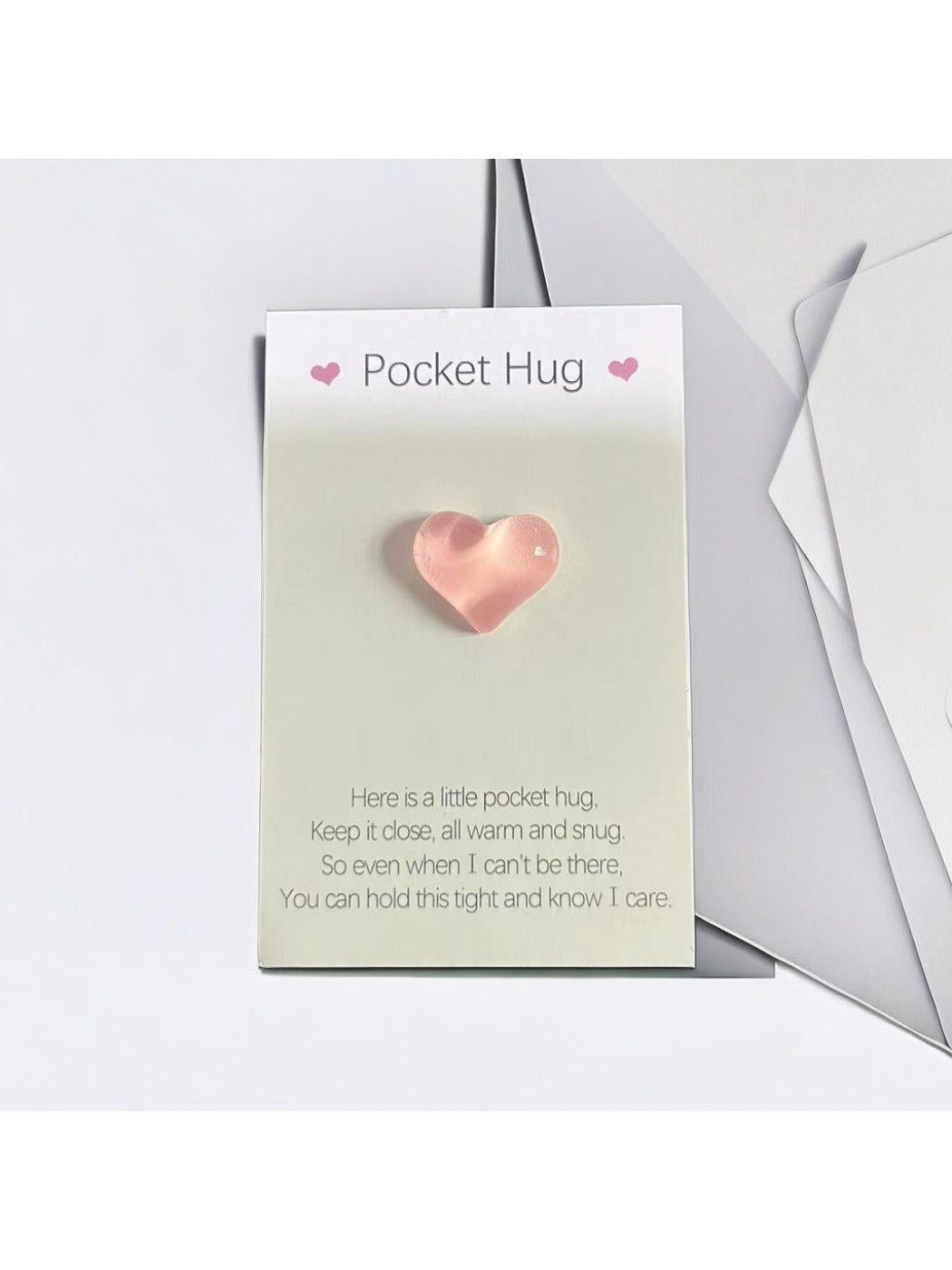Taphug - Pocket Hug Heart Pink Transparent Love pocket hug card and keepsake token view 3