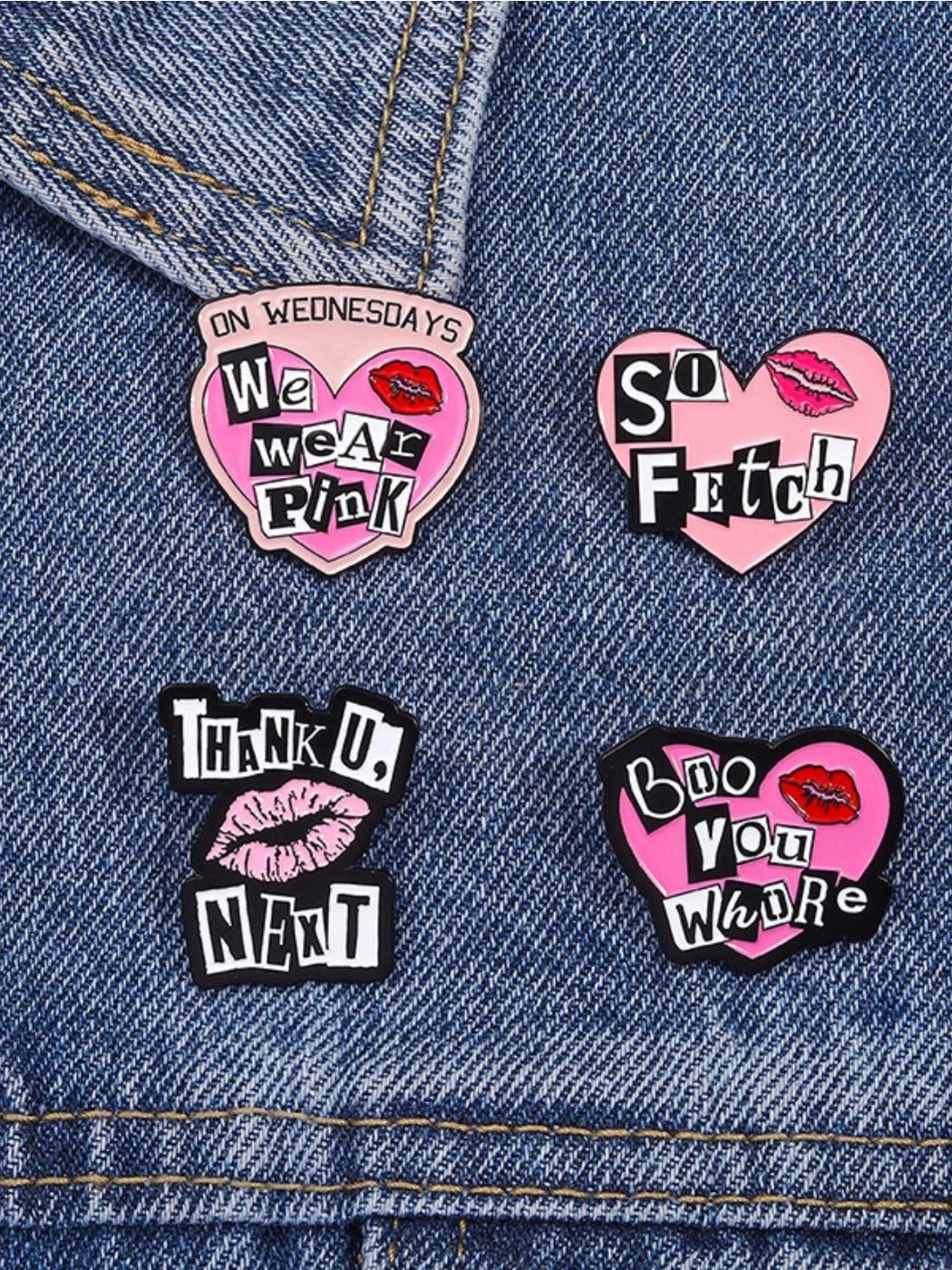 Pinori pink heart metal pin with punk style alphabet design on white background