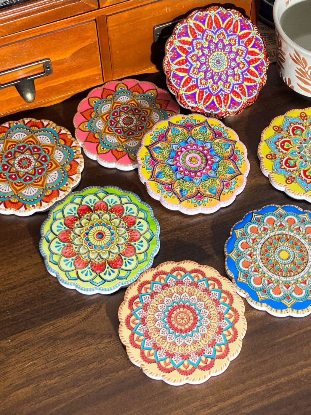 Thimara - Vintage Bohemian Style Round Lace Ceramic Coaster
