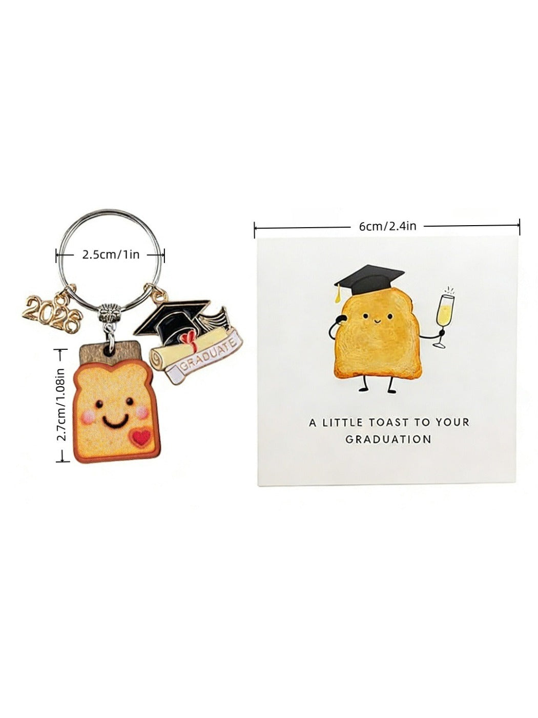Taphug graduation keychain with detailed resin bread cookie charm on white background