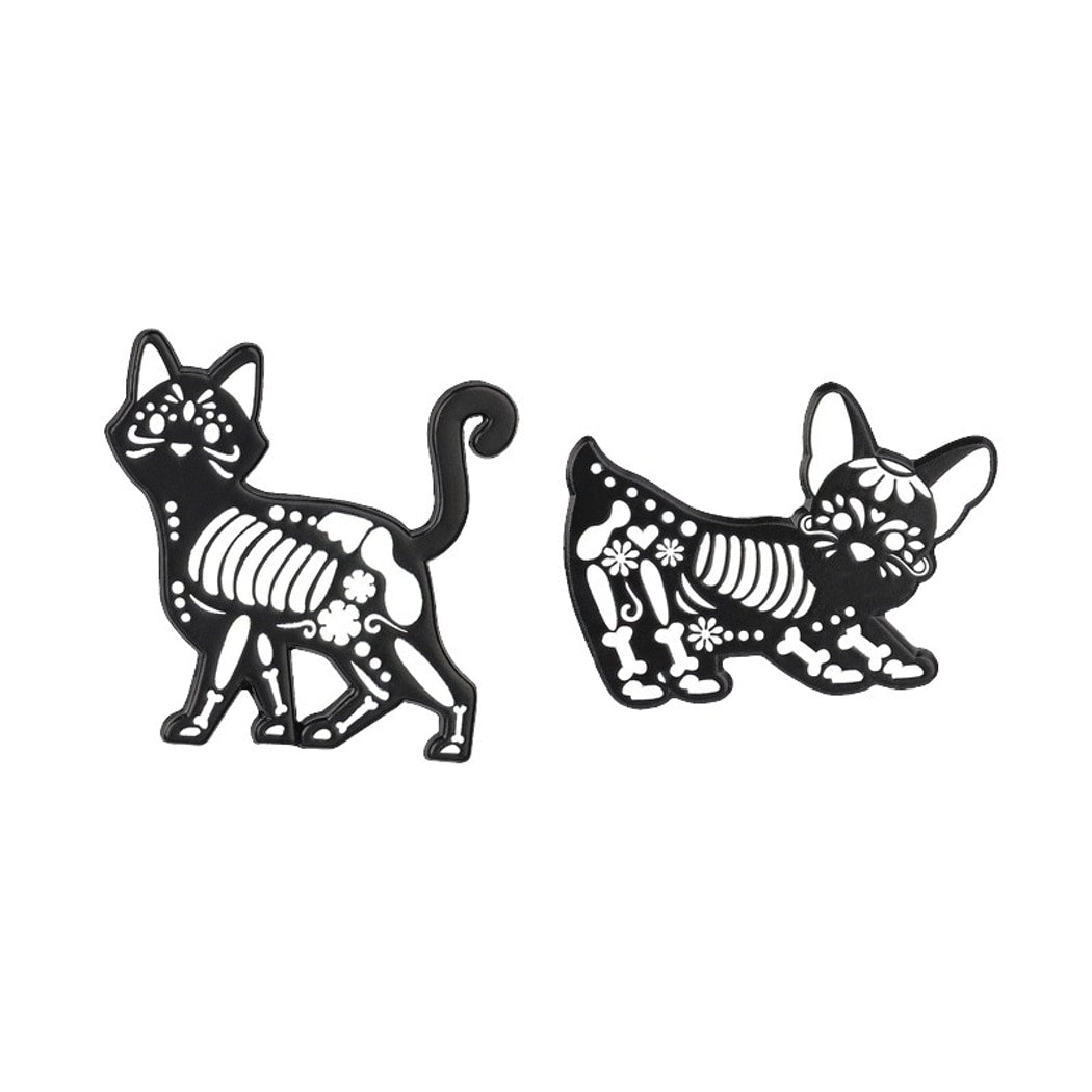 Pinori - Cat Skeleton Silhouette Enamel Pin