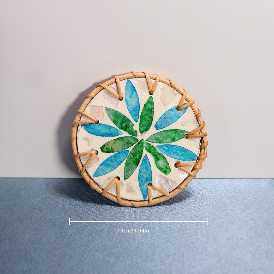Thimara - Intarsia Floral Pattern Round Coaster