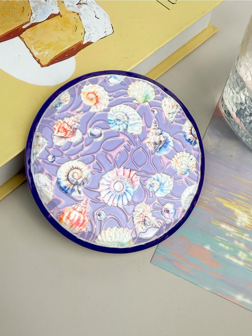 Thimara - Ocean Themed Ceramic Coaster Set with Shell and Conch