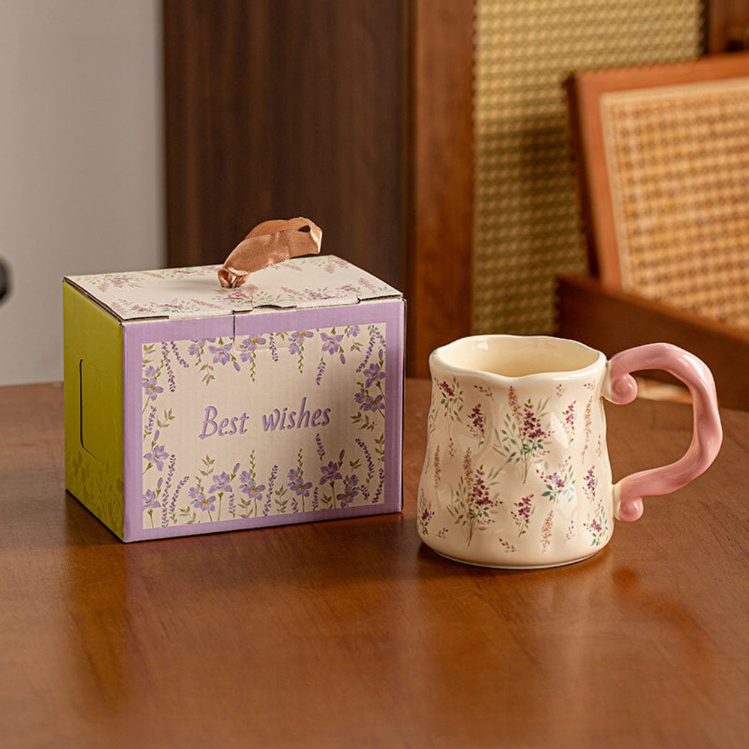 Mivora - Floral Print Vine Design Handle Coffee Mug