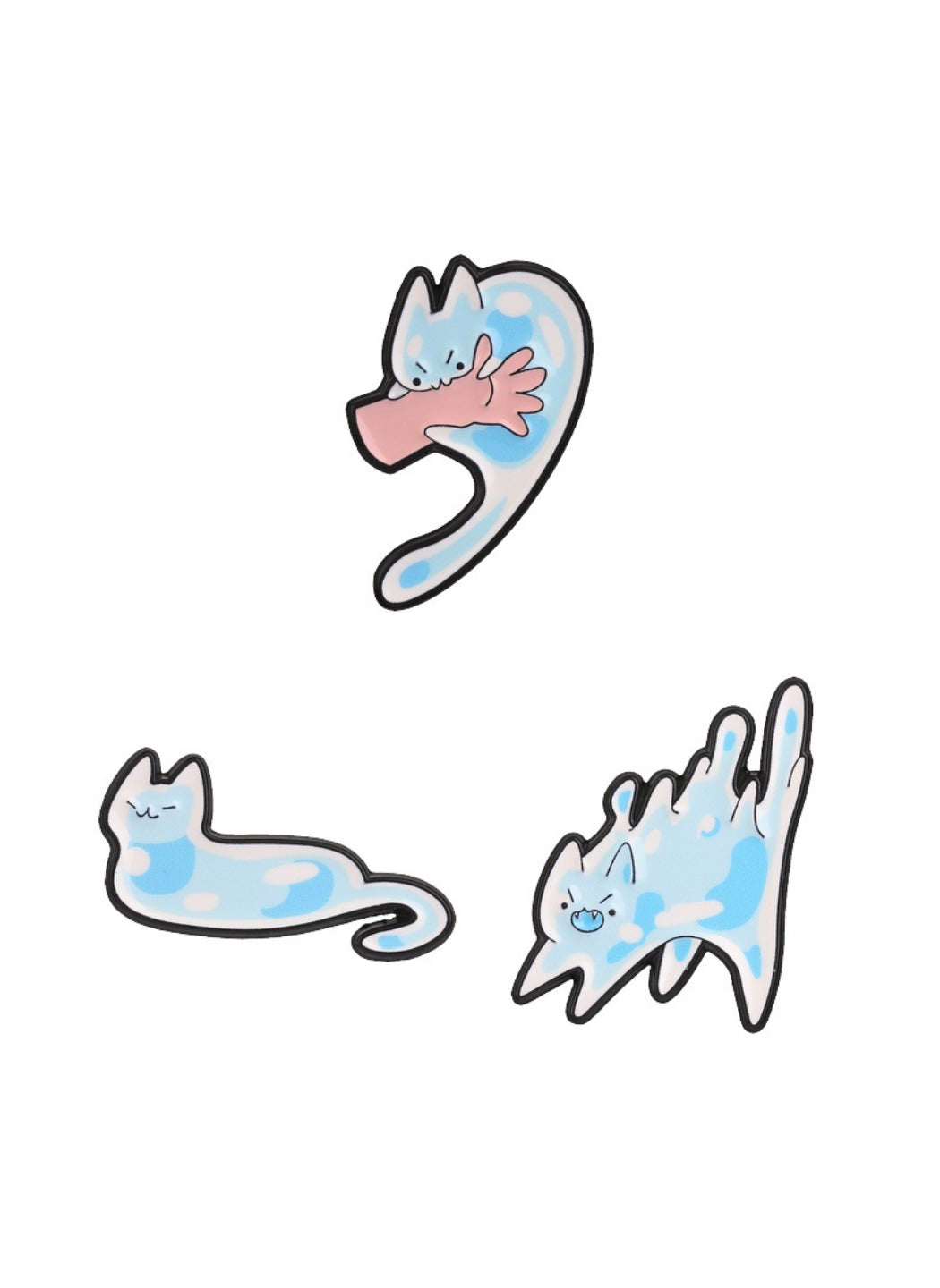 Pinori -  Cute Cartoon Funny Distorted Blue Kitten Pin Brooch Badge
