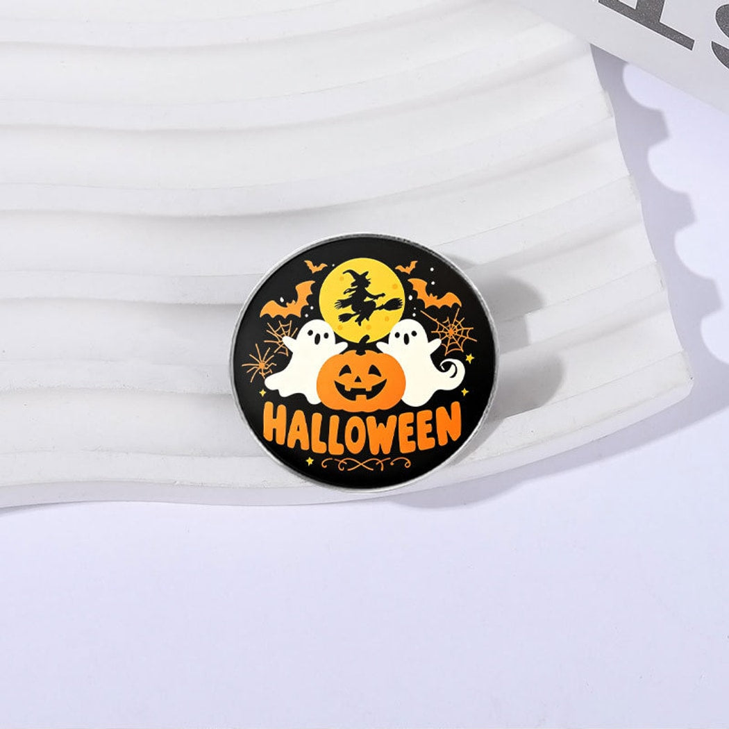 Pinori - Halloween Pumpkin Letter Round Brooch