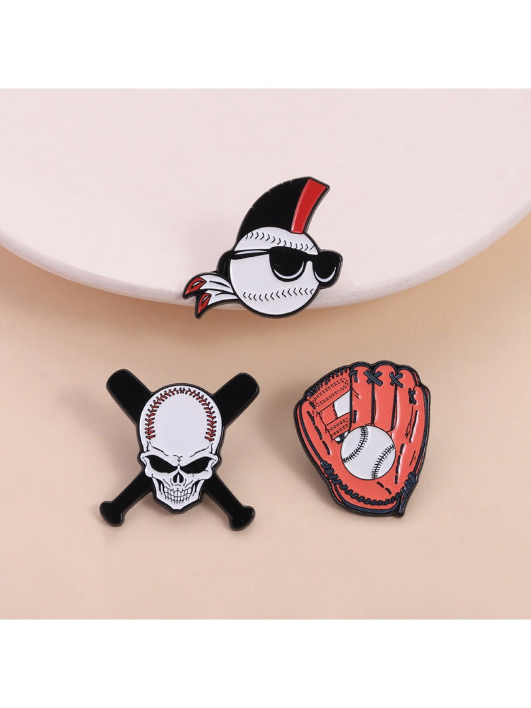 Pinori Cool Baseball Skull Glove Brooch shown on a white background