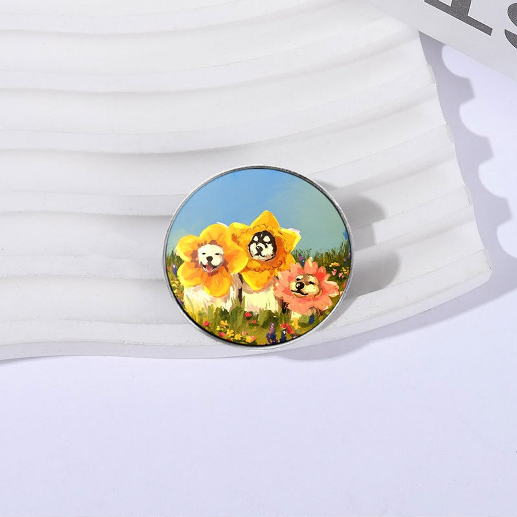 Pinori - Playful Floral Dog Portrait Fashion Brooch