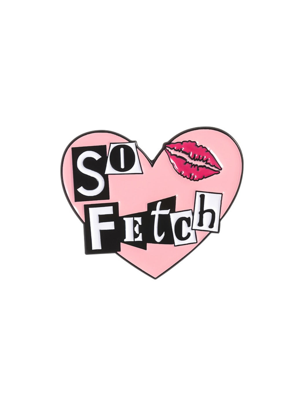 Pinori pink heart punk style metal pin displayed with other enamel pins