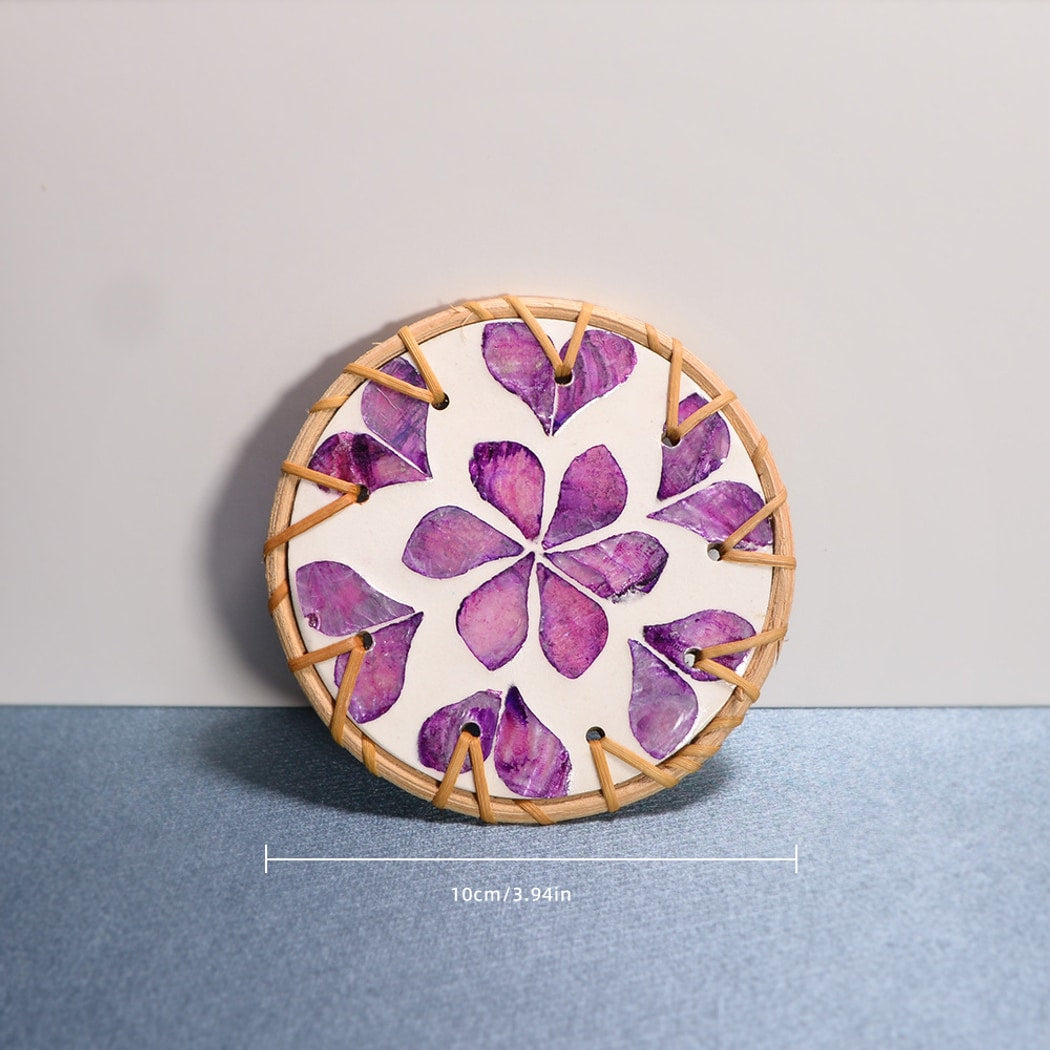 Thimara - Intarsia Floral Pattern Round Coaster