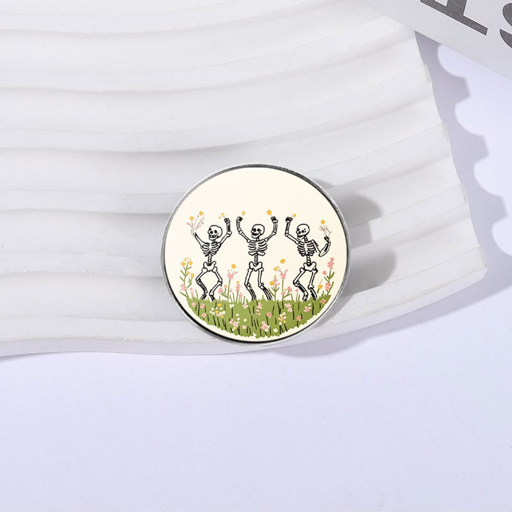 Pinori - Playful Dancing Skeleton Round Pin