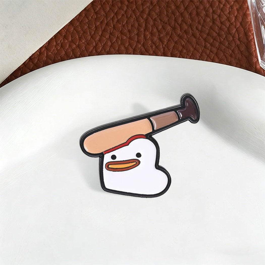 Pinori - Cartoon Duck Baseball Bat Novelty Brooch