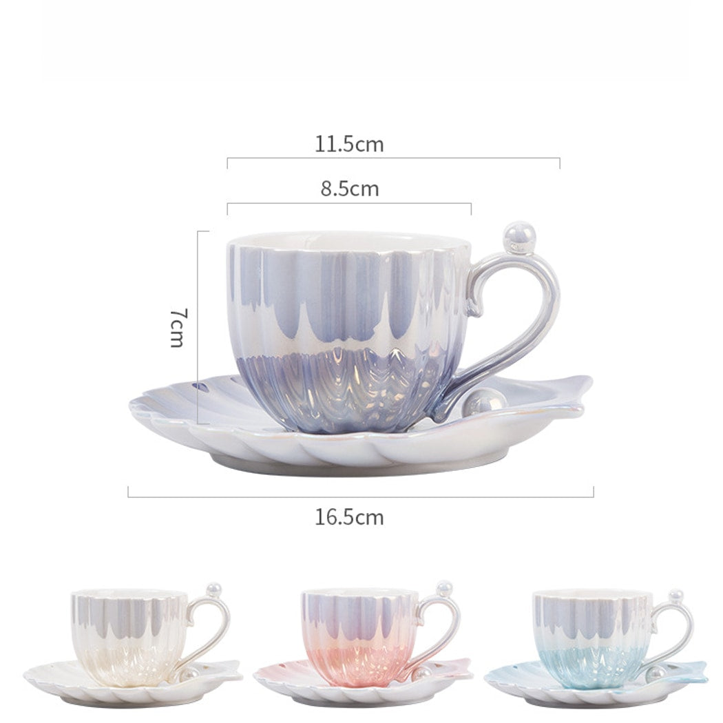 Mivora - Elegant Seashell Themed Coffee Mug and Saucer Set