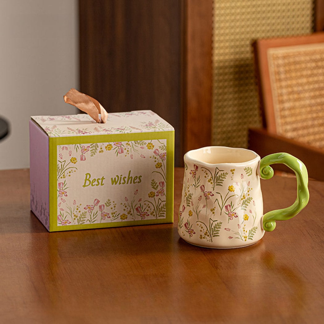 Mivora - Floral Print Vine Design Handle Coffee Mug