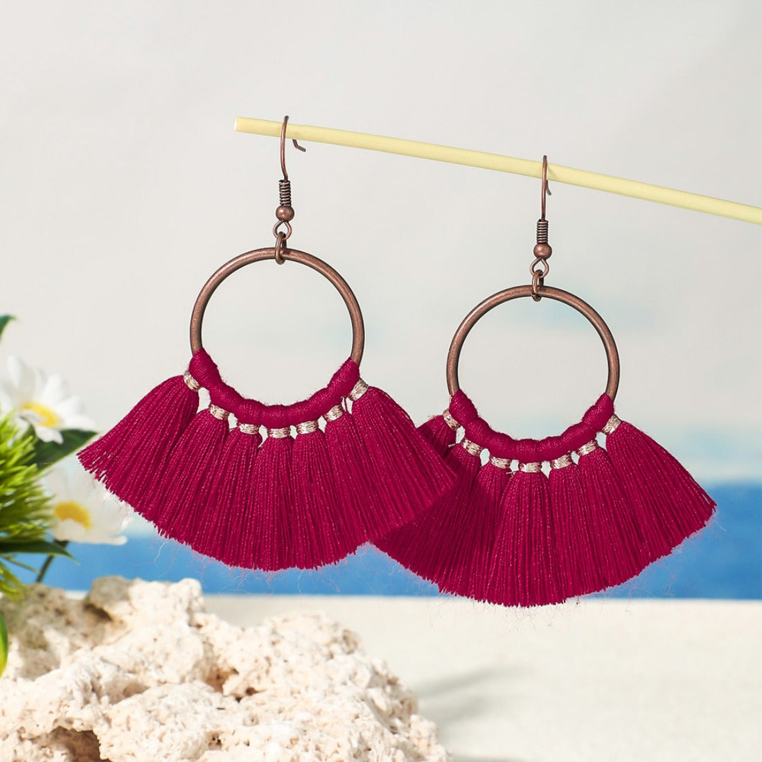 Red Tassel Necklace and Earring Set