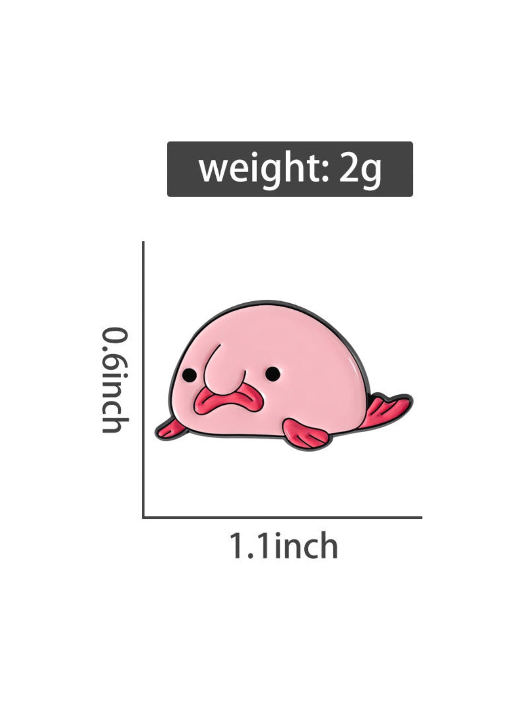 Pinori Sad Pink Blobfish Brooch displayed on a black fabric surface