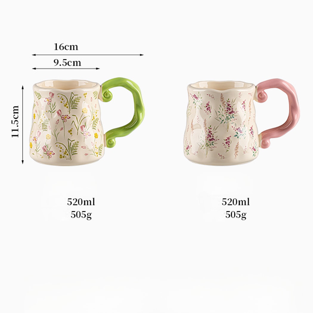 Mivora - Floral Print Vine Design Handle Coffee Mug