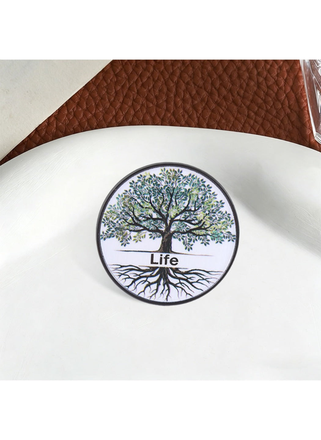 Pinori - Cute Cartoon Tree of Life with Life Text & White Circle Pin