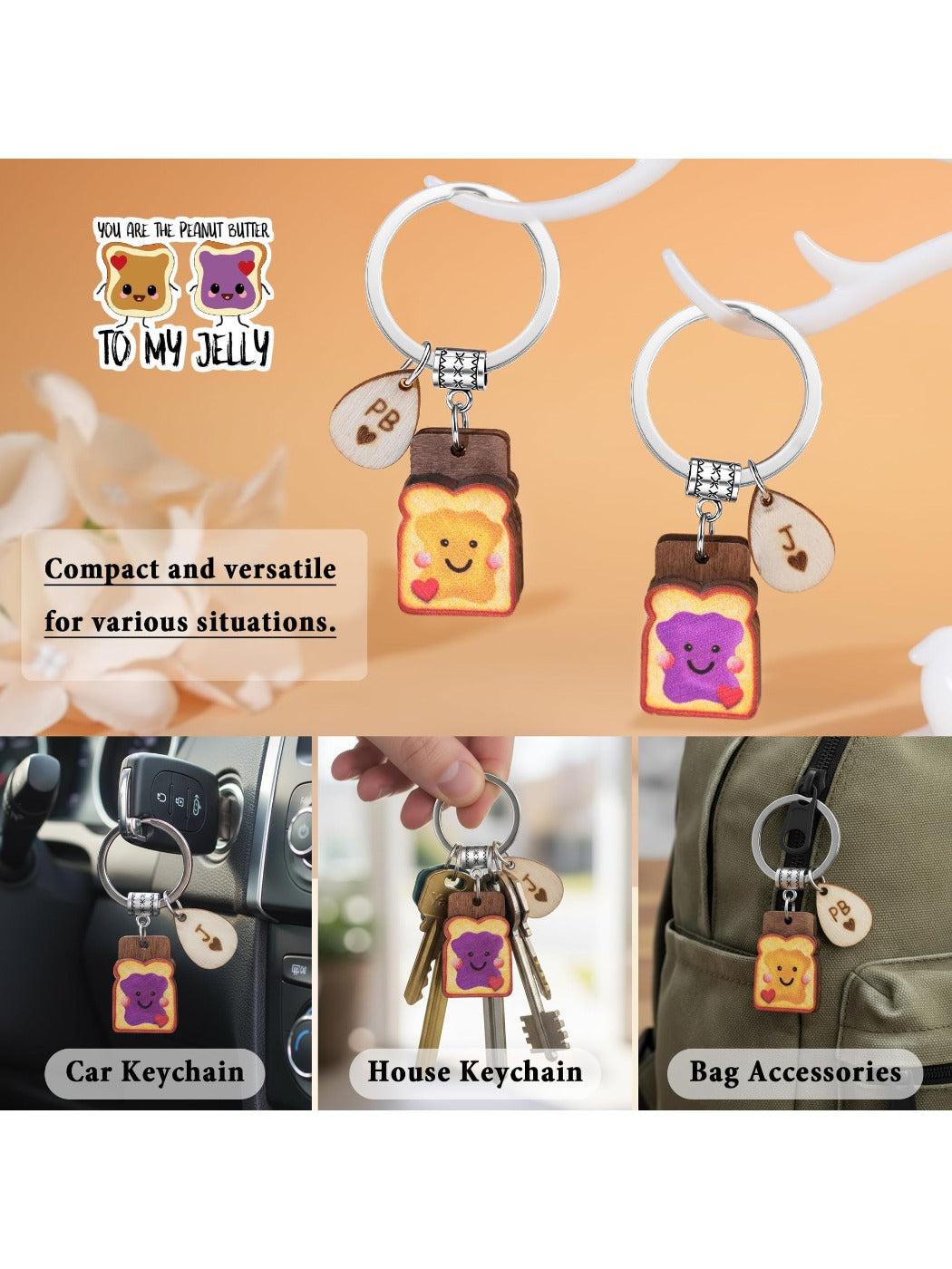 Taphug Toast Peanut Butter Keychain Set with keyring attached