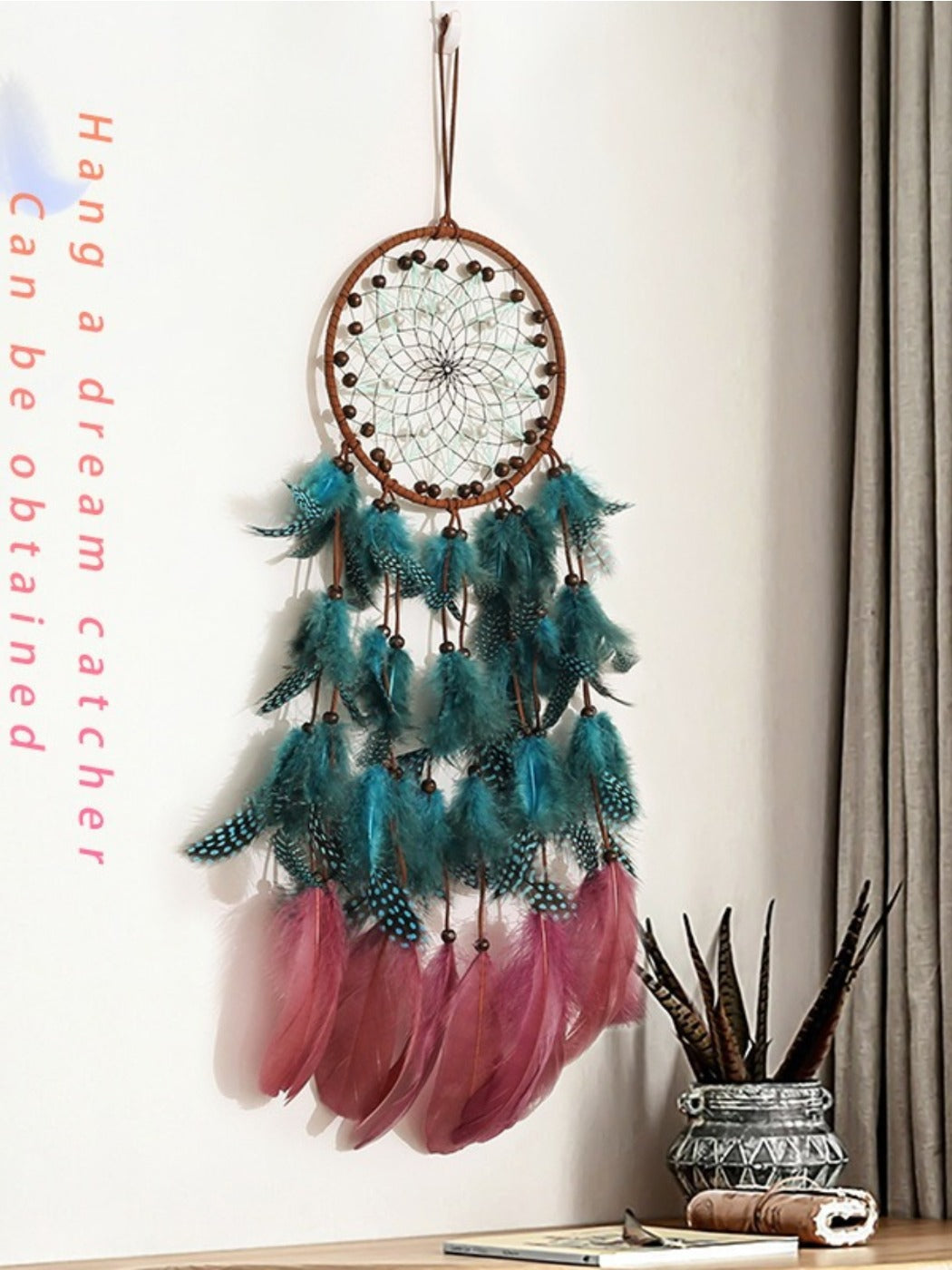 Somnira vintage dream catcher displayed on white wall with natural light