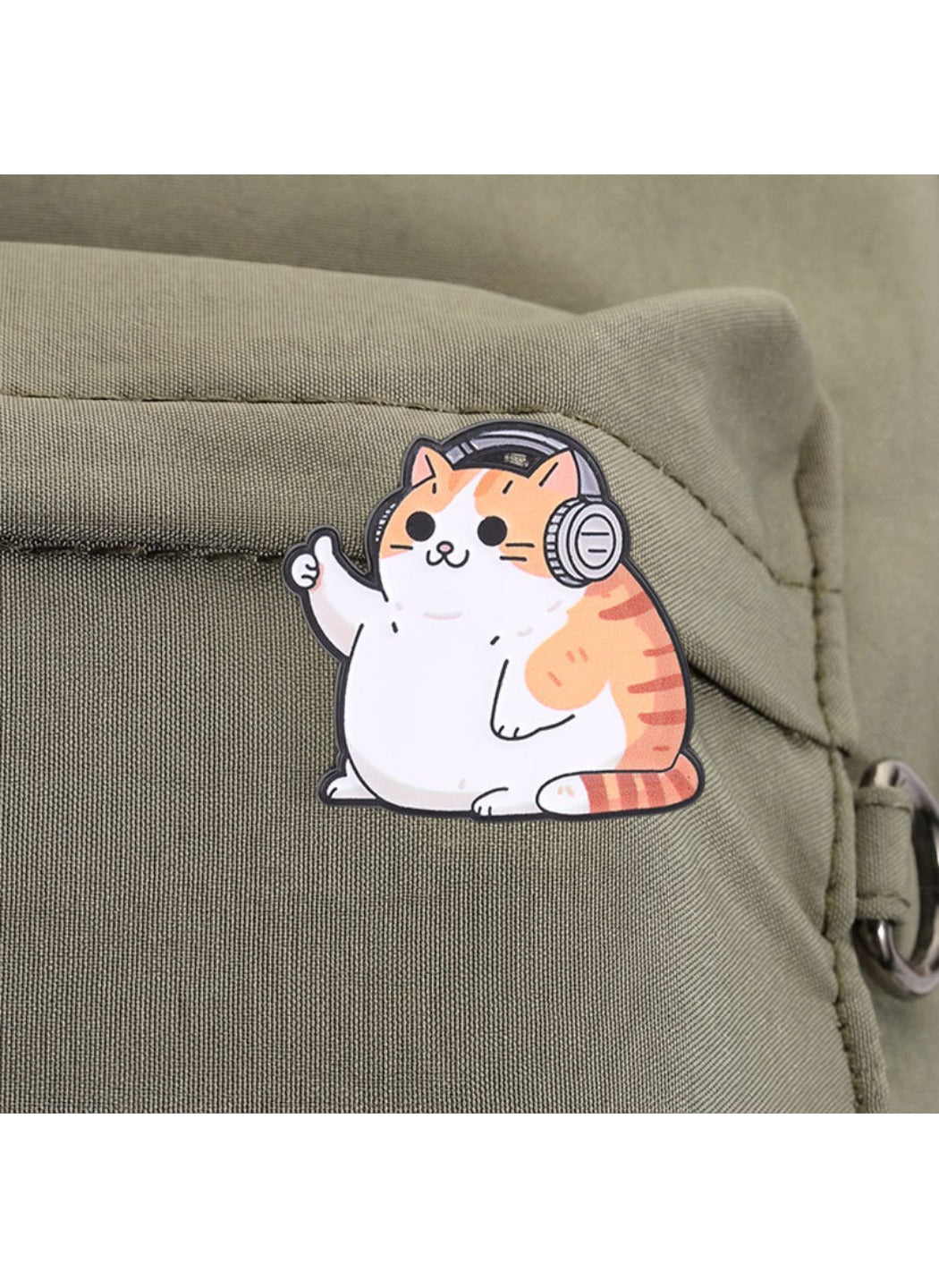 Pinori - Cute Cartoon Chubby Orange Cat with Headphones Pin Brooch Badge