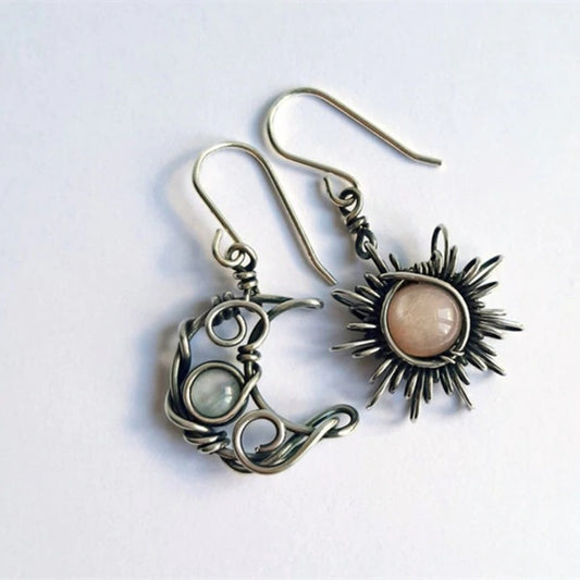 Vintage Sun and Moon Asymmetric Earrings