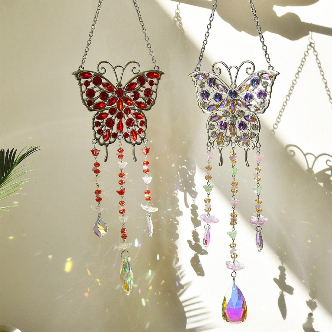 Somnira butterfly suncatcher hanging decor with colorful stained glass wings