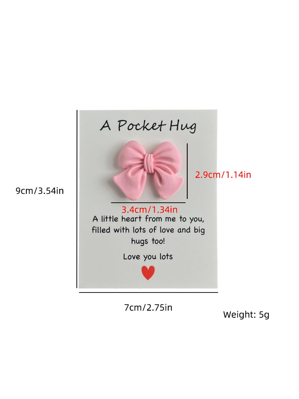 Side view of Taphug Pocket Hug greeting card highlighting bow