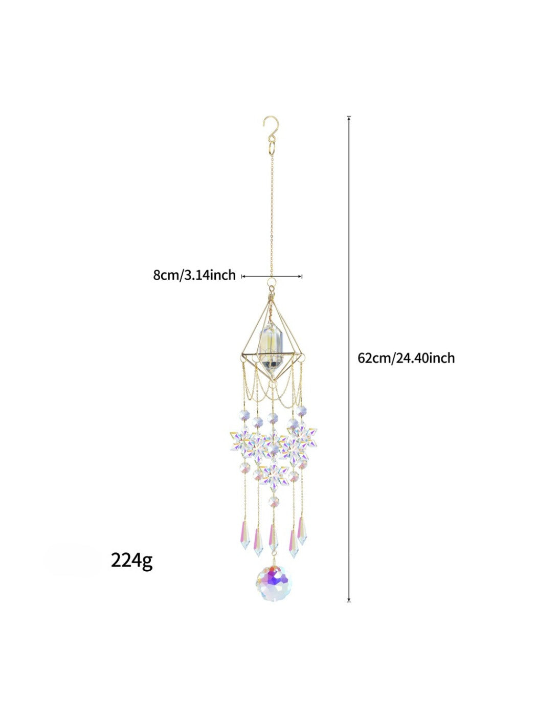 Side view of Somnira Snowflake Prism Suncatcher hanging decor showing layered design