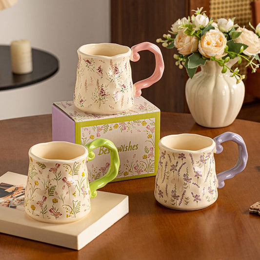 Mivora - Floral Print Vine Design Handle Coffee Mug