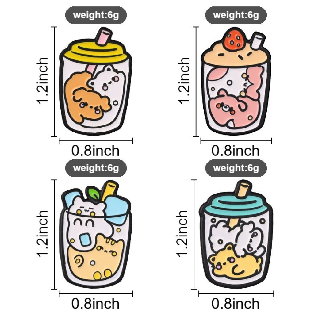 Pinori Cat Drink Cup Enamel Pin Set
