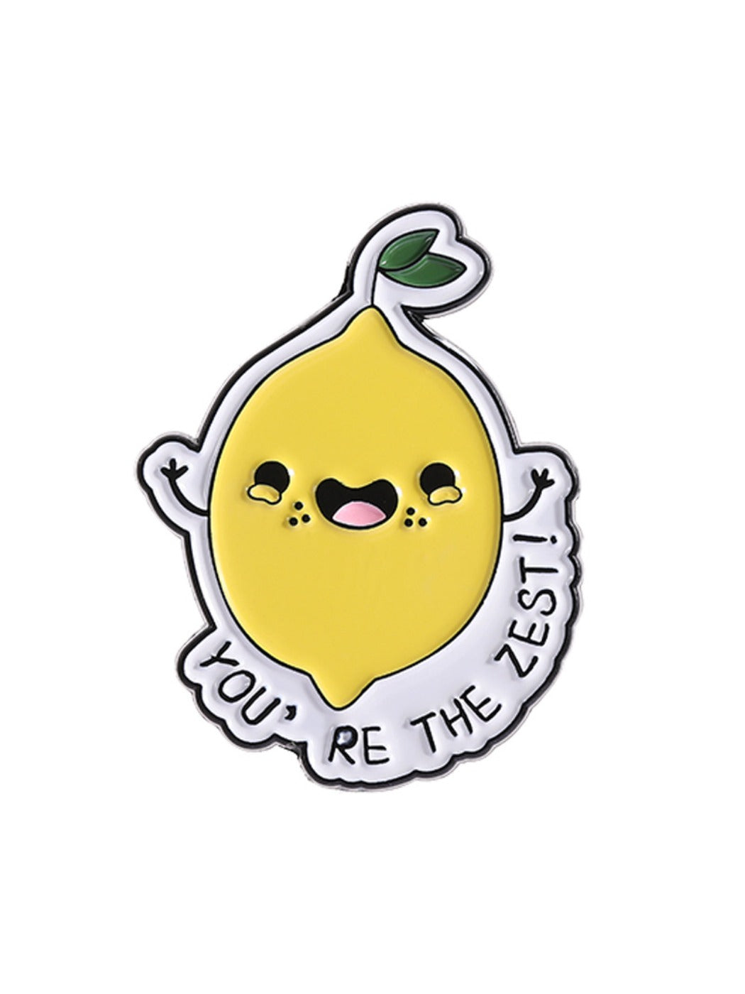 Pinori lemon brooch shown pinned on clothing to illustrate wearability