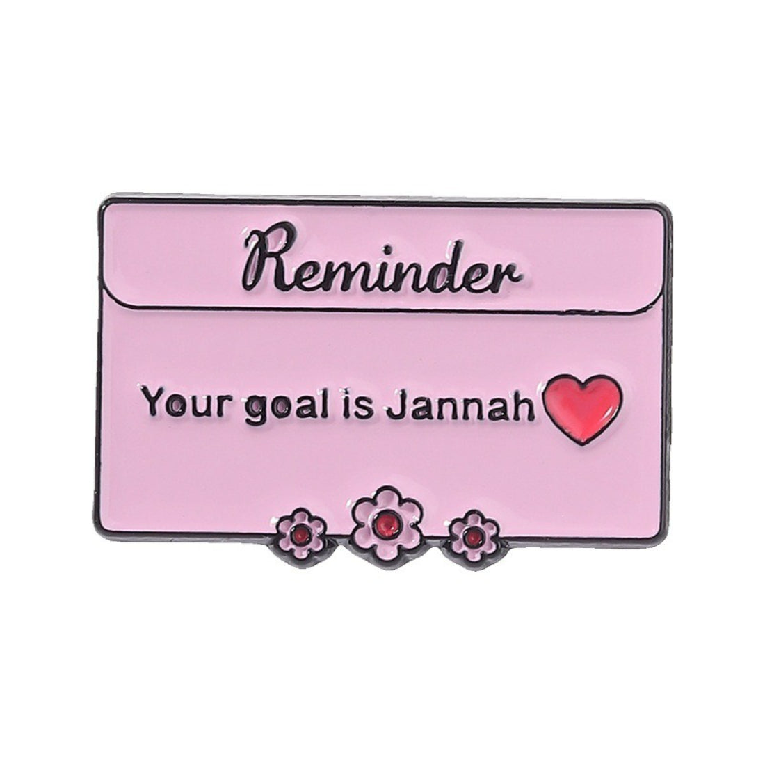 Side view of Pinori Comfort Quote enamel pin highlighting metal edges and clasp