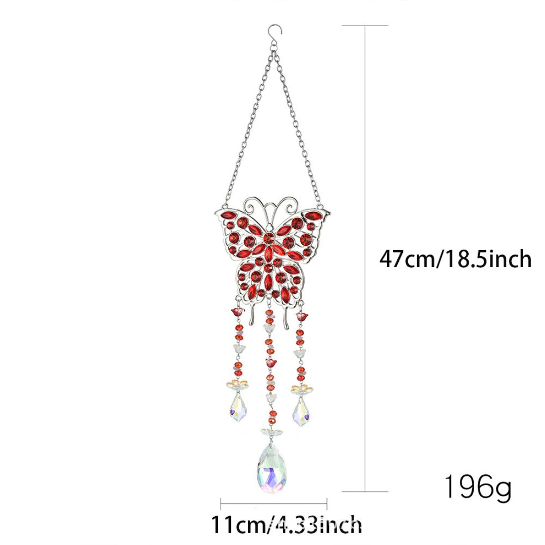 Side view of Somnira butterfly suncatcher highlighting the metal frame and glass