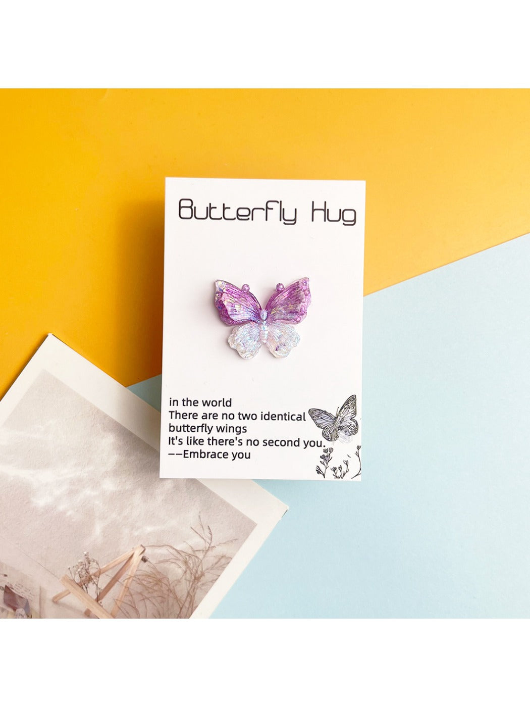 Taphug Pocket Hug 2D Butterfly card angled to show thickness and design