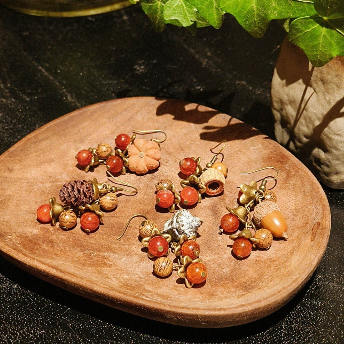 Handcrafted Vintage Natural Dried Fruit Agate Earrings