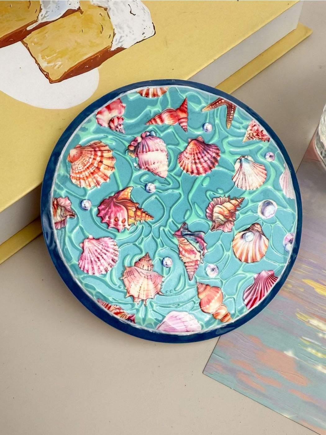 Thimara - Ocean Themed Ceramic Coaster Set with Shell and Conch