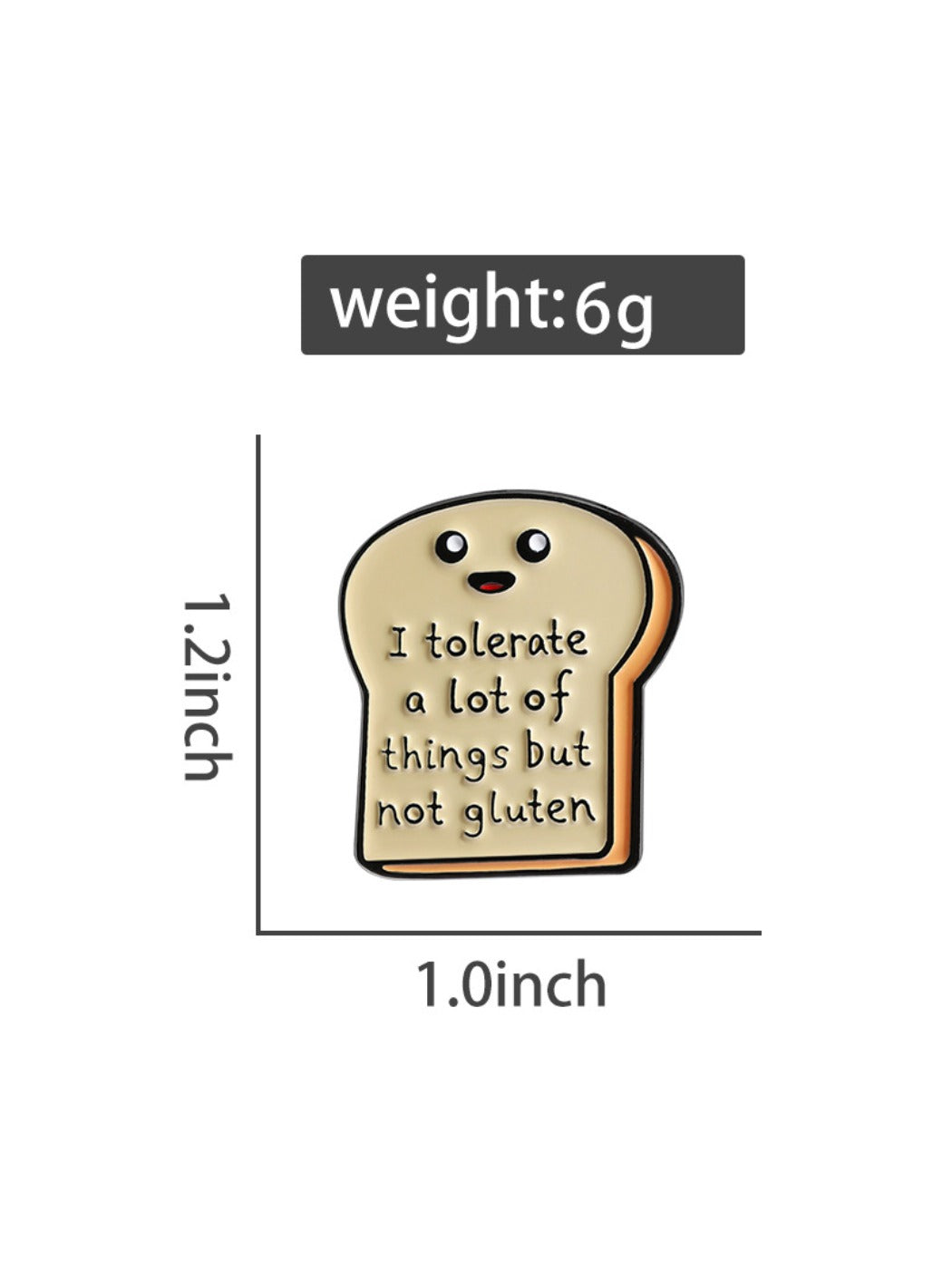 Back of Pinori bread cartoon pin showing metal clasp