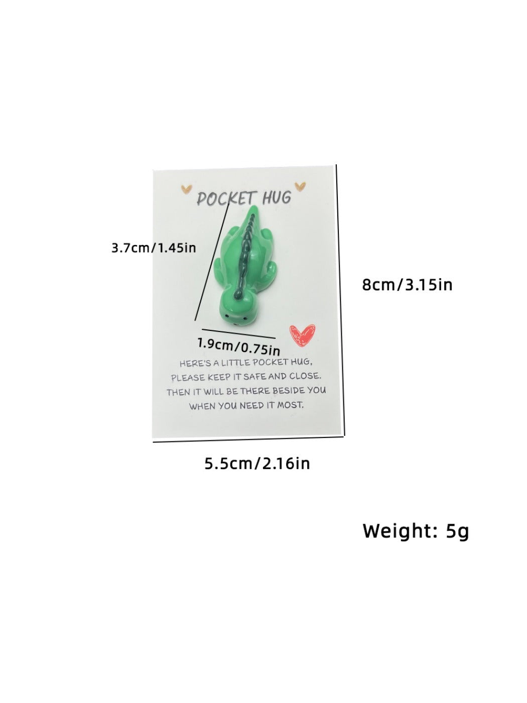 Taphug - Pocket Hug Green Dinosaur pocket hug card and keepsake token view 5
