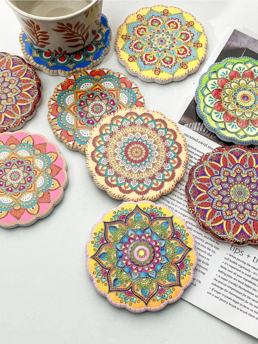 Thimara - Vintage Bohemian Style Round Lace Ceramic Coaster