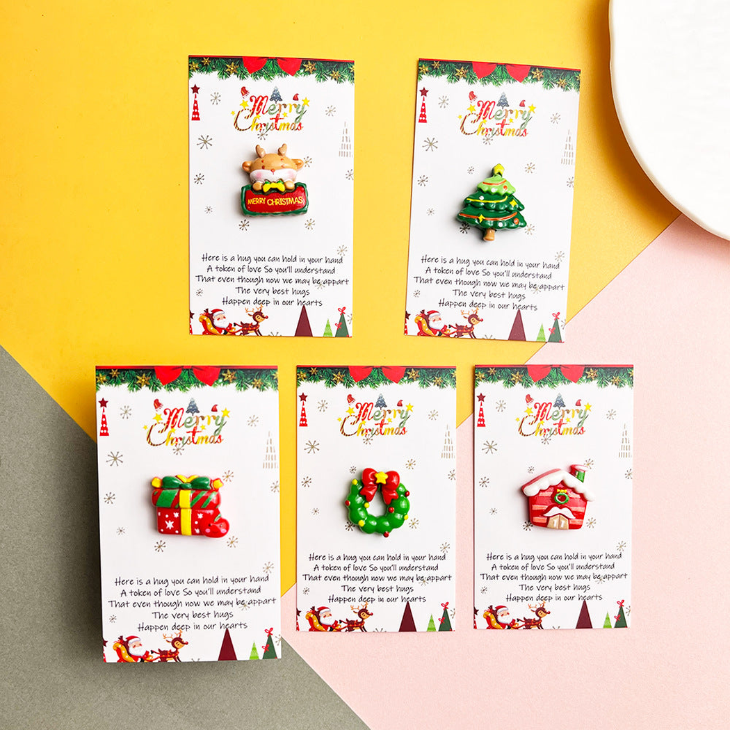 Five Christmas pocket hug styles on printed message cards