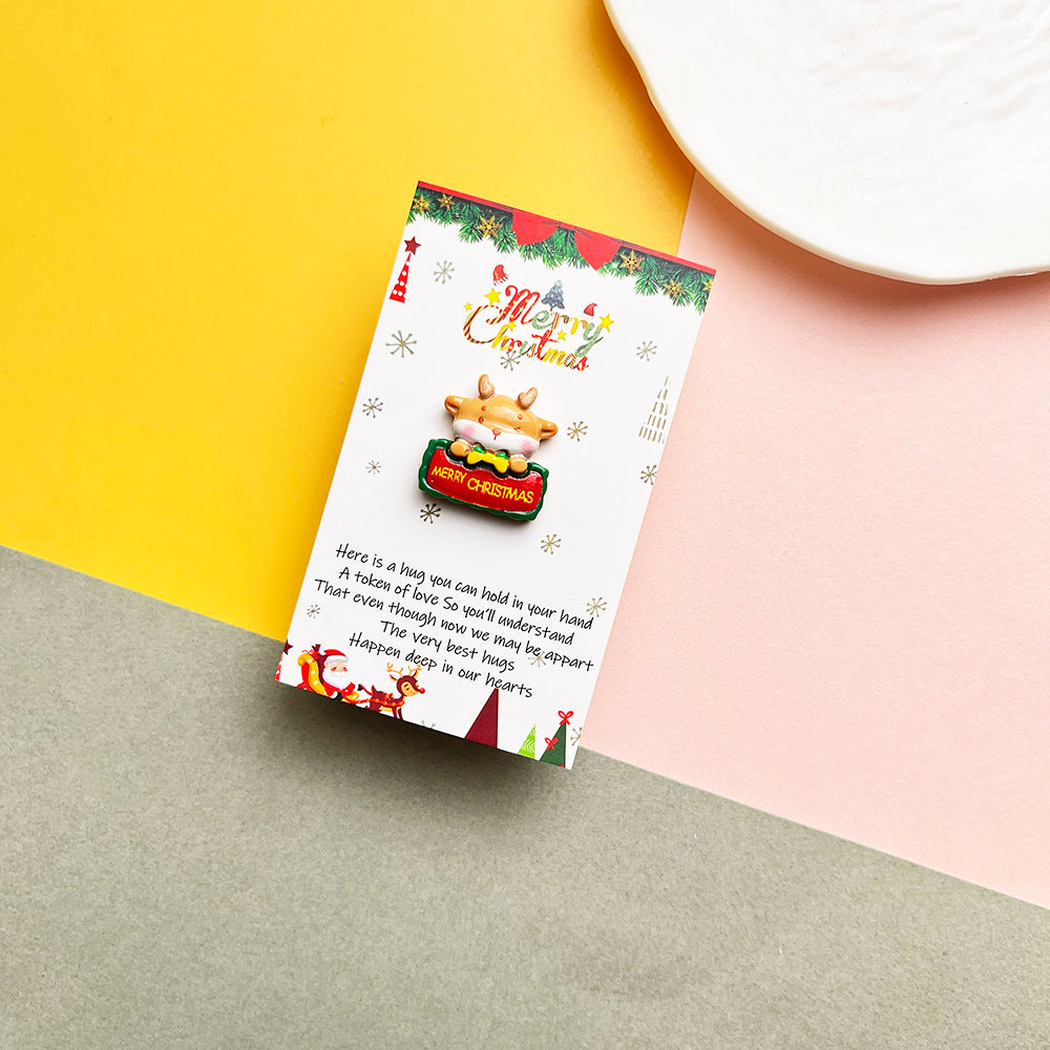 Reindeer with Merry Christmas sign pocket hug on a message card